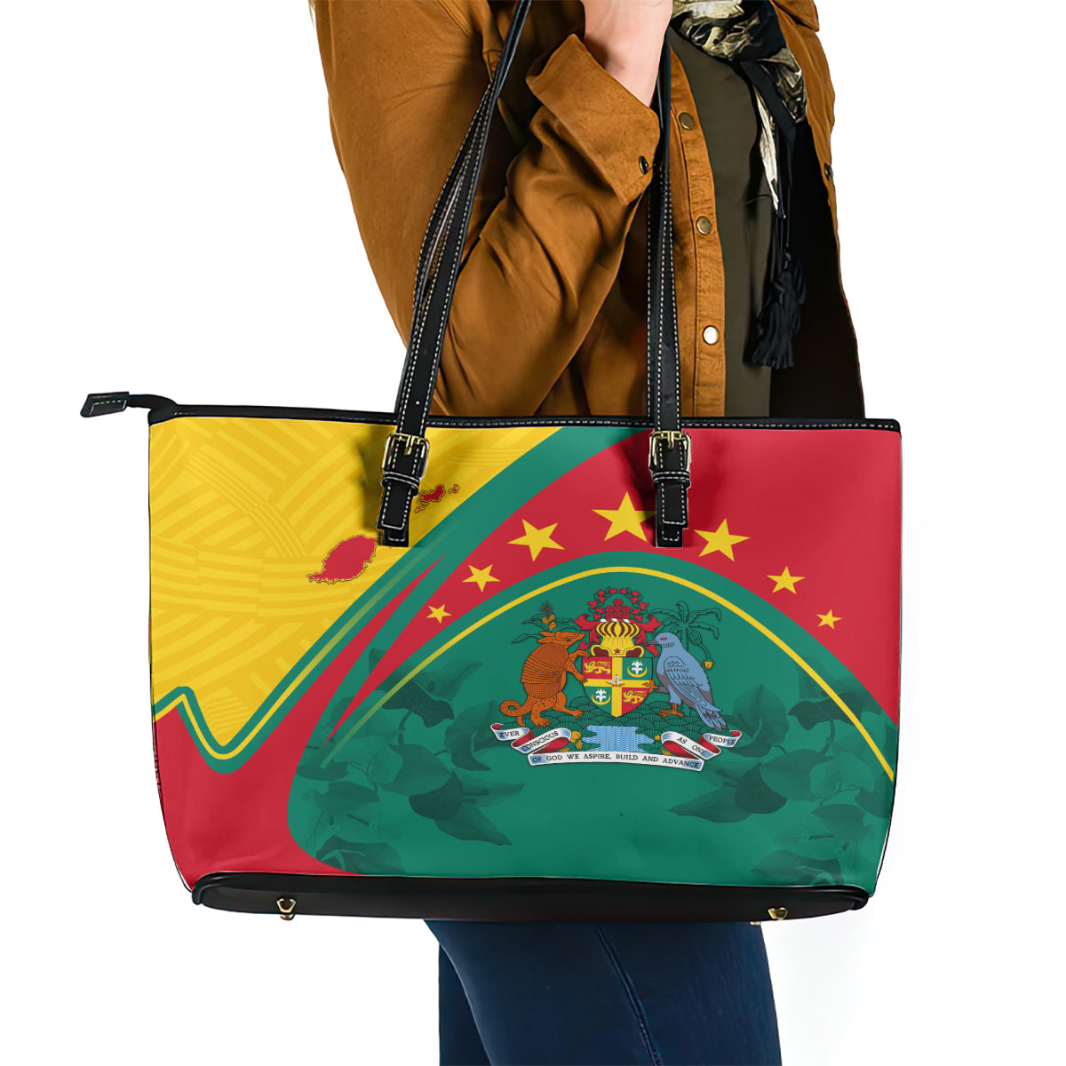 Grenada Leather Tote Bag Stars and Bougainvillea - Wonder Print Shop