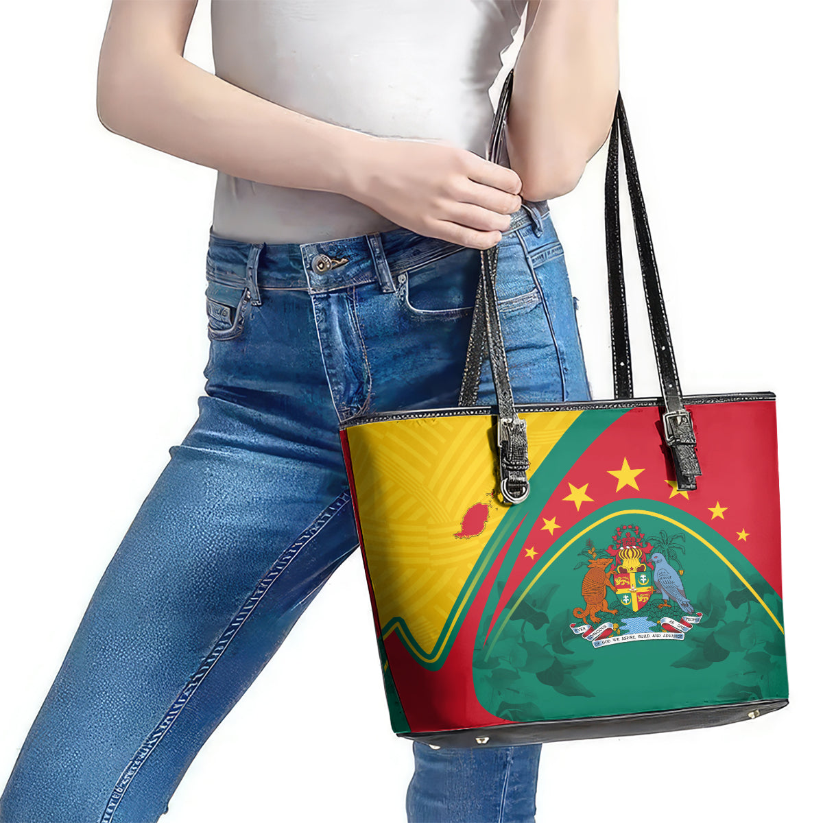 Grenada Leather Tote Bag Stars and Bougainvillea - Wonder Print Shop