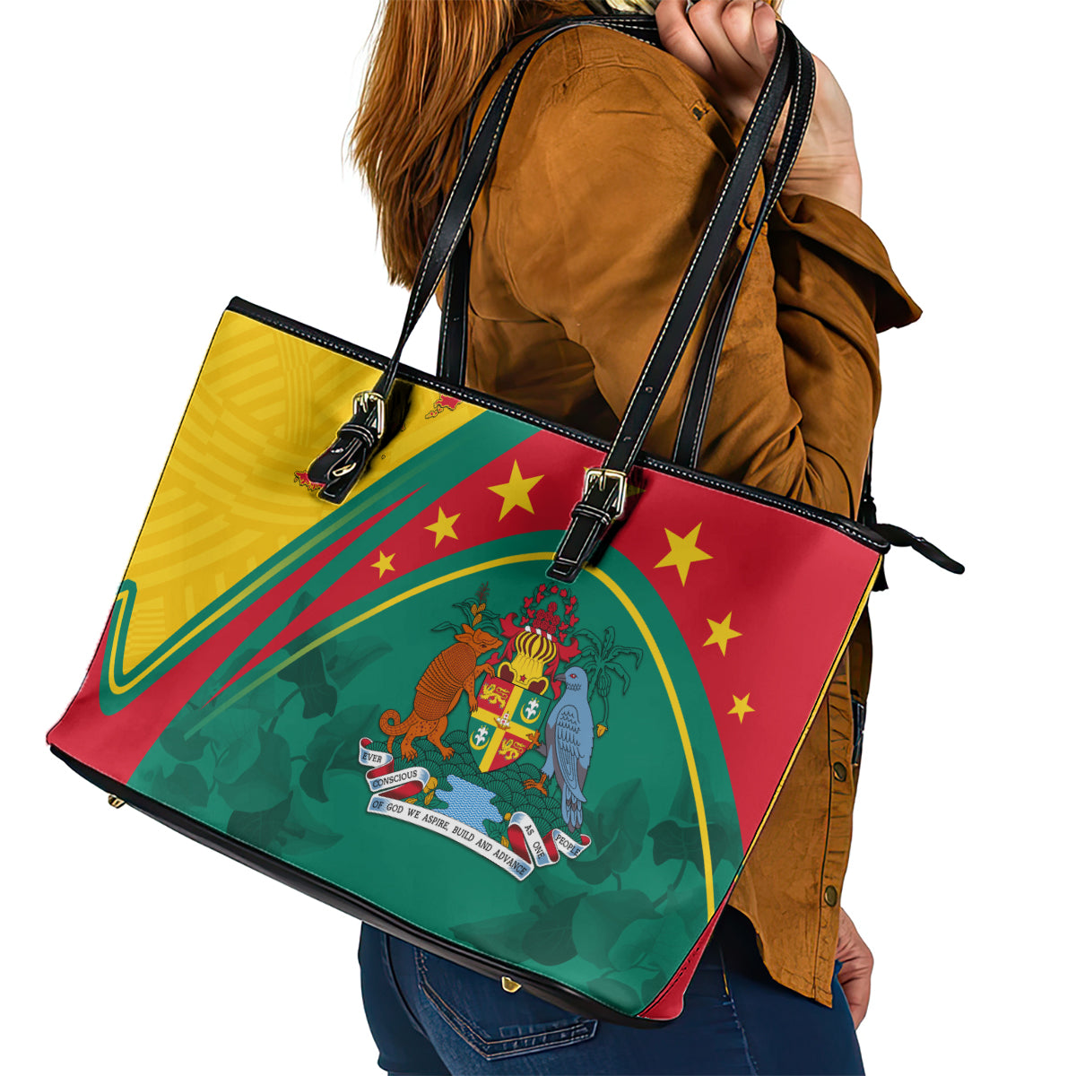 Grenada Leather Tote Bag Stars and Bougainvillea - Wonder Print Shop