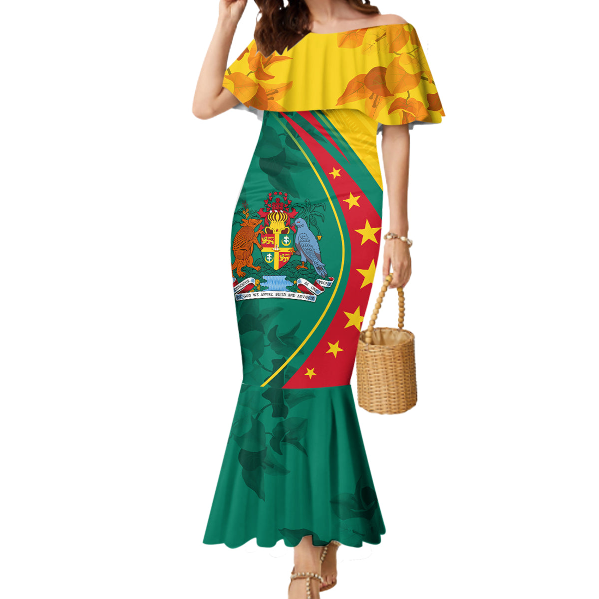 Grenada Mermaid Dress Stars and Bougainvillea - Wonder Print Shop