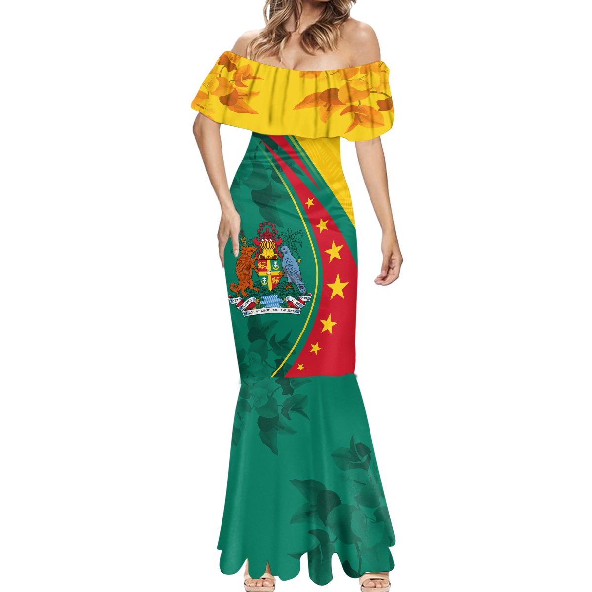 Grenada Mermaid Dress Stars and Bougainvillea - Wonder Print Shop