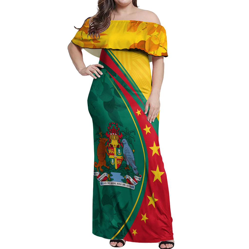 Grenada Off Shoulder Maxi Dress Stars and Bougainvillea - Wonder Print Shop