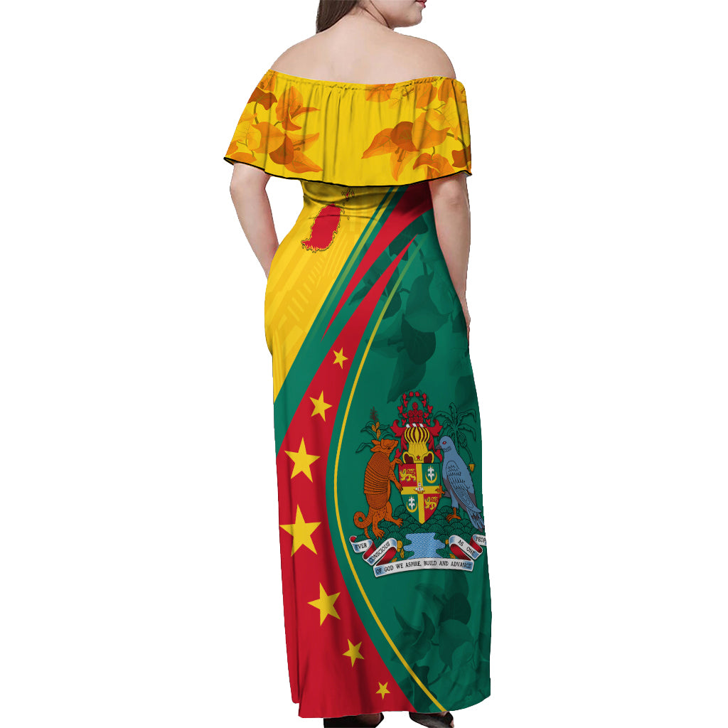 Grenada Off Shoulder Maxi Dress Stars and Bougainvillea - Wonder Print Shop