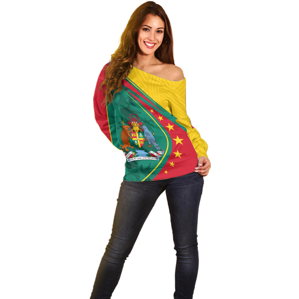 Grenada Off Shoulder Sweater Stars and Bougainvillea - Wonder Print Shop