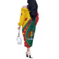 Grenada Off The Shoulder Long Sleeve Dress Stars and Bougainvillea - Wonder Print Shop