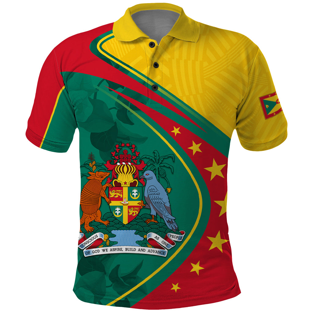 Grenada Polo Shirt Stars and Bougainvillea - Wonder Print Shop
