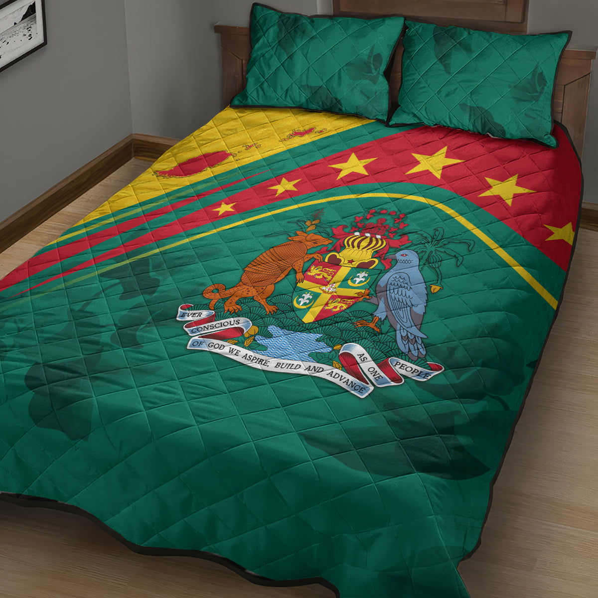 Grenada Quilt Bed Set Stars and Bougainvillea - Wonder Print Shop