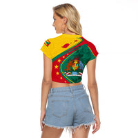 Grenada Raglan Cropped T Shirt Stars and Bougainvillea - Wonder Print Shop