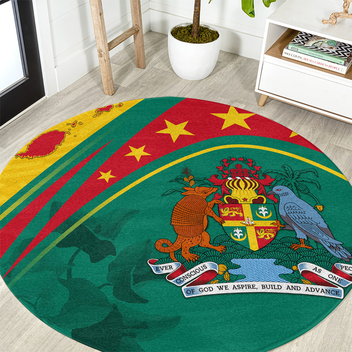 Grenada Round Carpet Stars and Bougainvillea