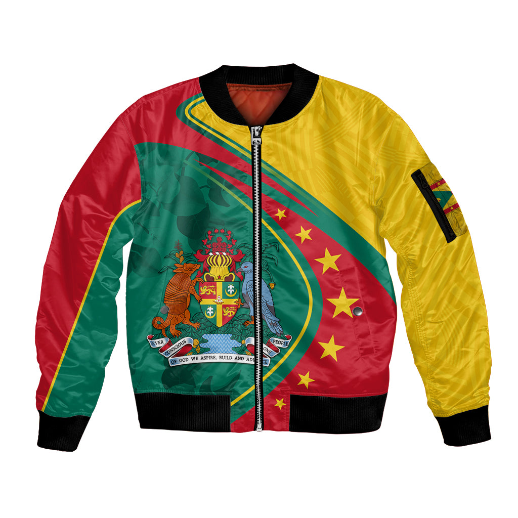 Grenada Sleeve Zip Bomber Jacket Stars and Bougainvillea - Wonder Print Shop