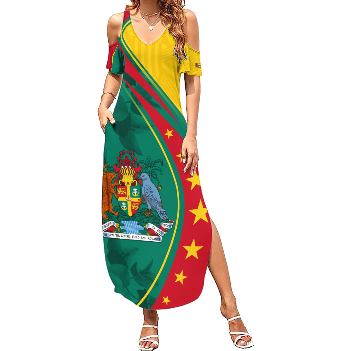 Grenada Summer Maxi Dress Stars and Bougainvillea - Wonder Print Shop