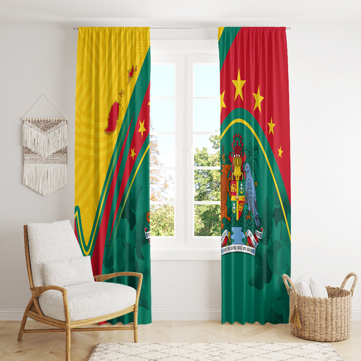 Grenada Window Curtain Stars and Bougainvillea - Wonder Print Shop