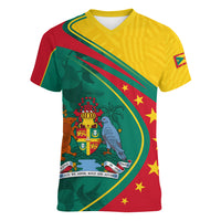 Grenada Women V Neck T Shirt Stars and Bougainvillea - Wonder Print Shop