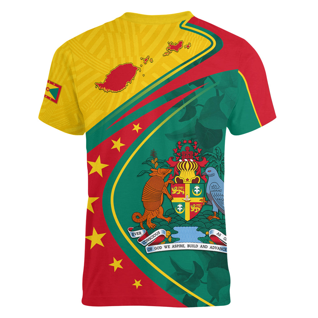 Grenada Women V Neck T Shirt Stars and Bougainvillea - Wonder Print Shop