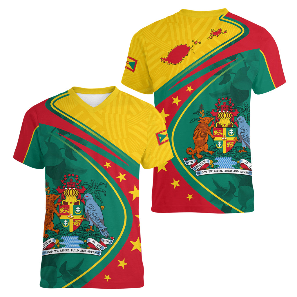 Grenada Women V Neck T Shirt Stars and Bougainvillea - Wonder Print Shop