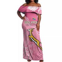 Personalized South Africa WC2026 Off Shoulder Maxi Dress Springboks Special Pink