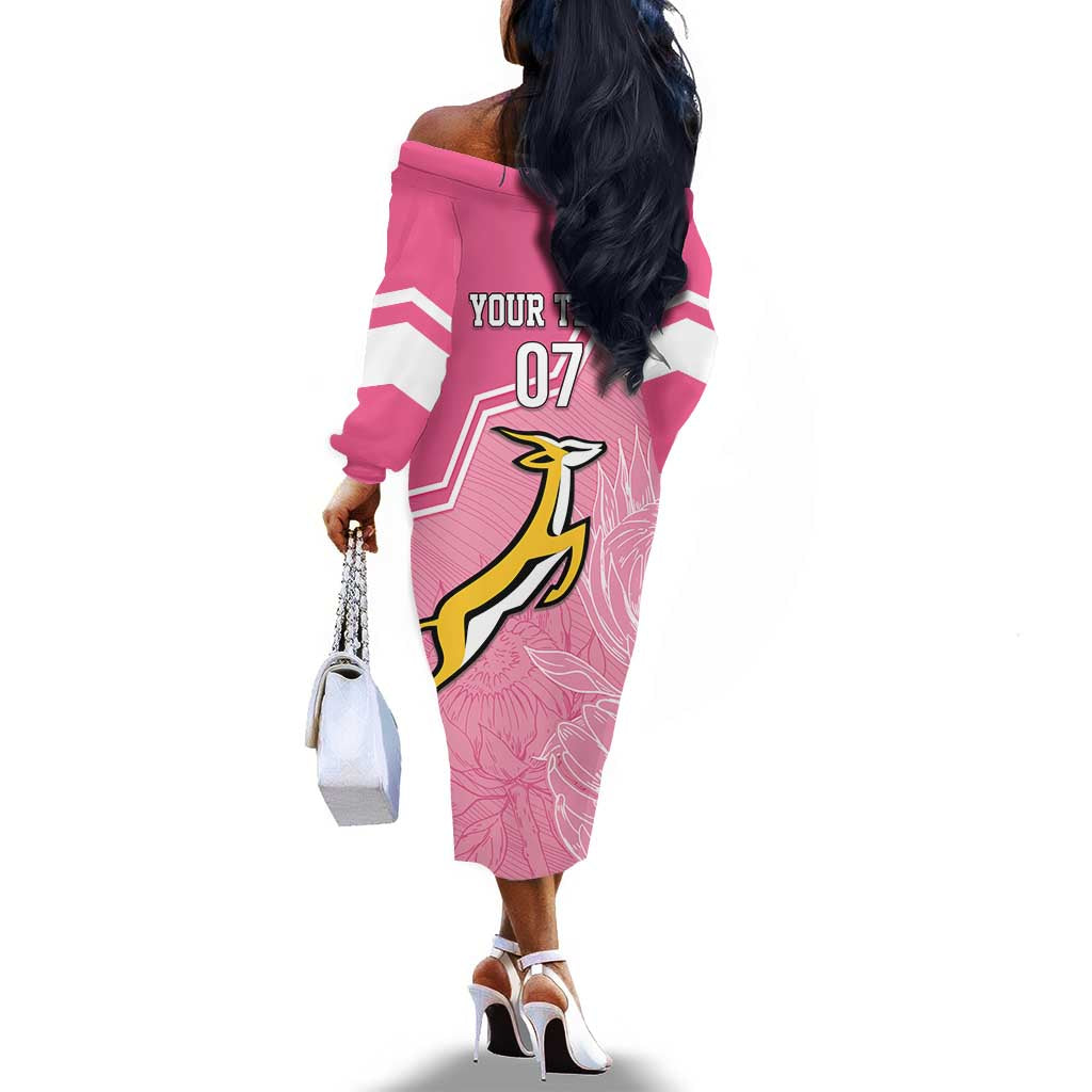 Personalized South Africa WC2026 Off The Shoulder Long Sleeve Dress Springboks Special Pink