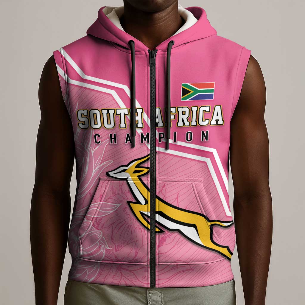 Personalized South Africa WC2026 Sleeveless Zip Hoodie Springboks Special Pink