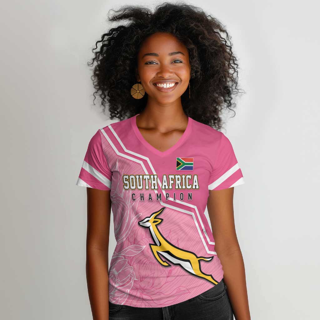 Personalized South Africa WC2026 Women V-Neck T-Shirt Springboks Special Pink
