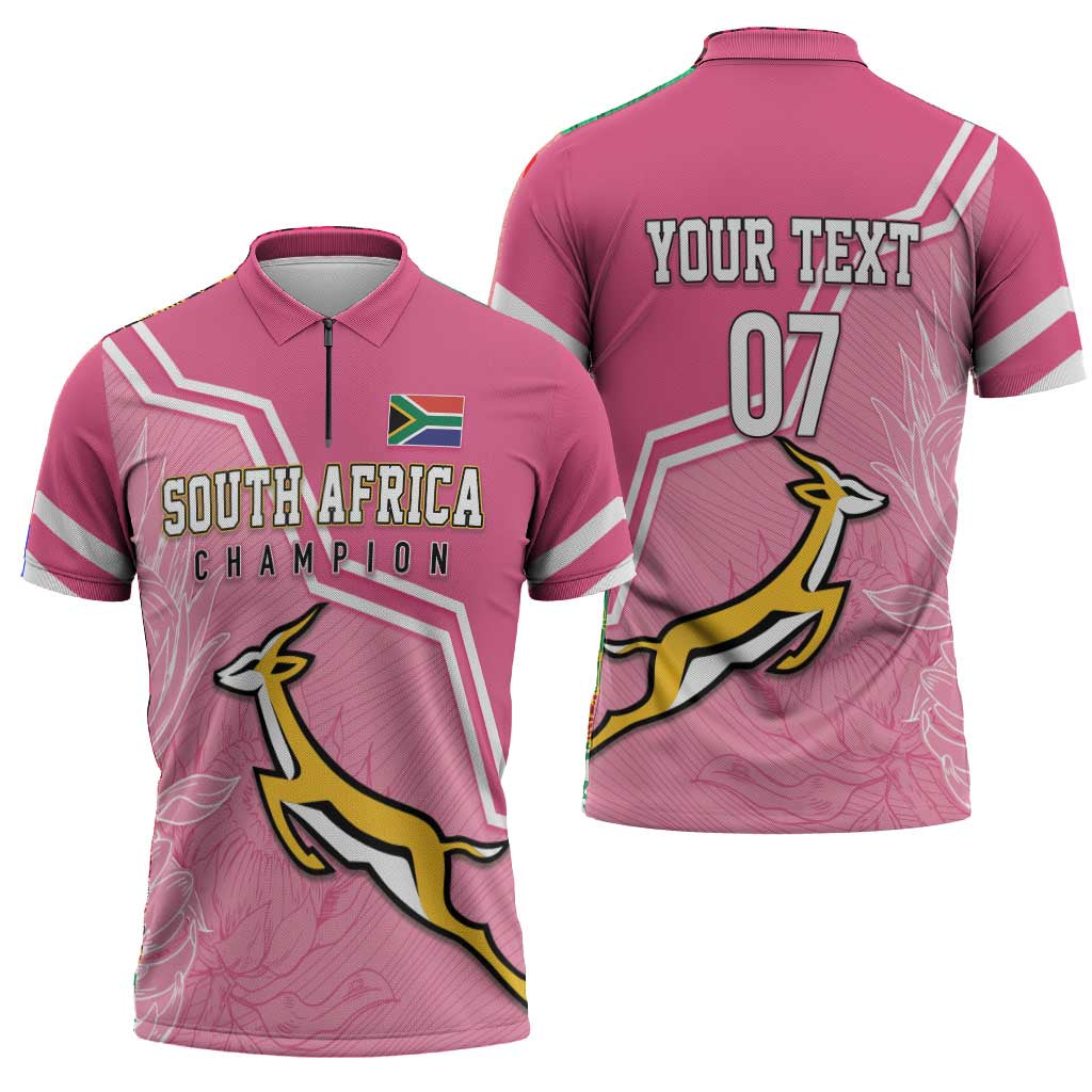 Personalized South Africa WC2026 Zipper Polo Shirt Springboks Special Pink