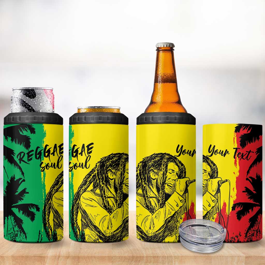Reggae Soul B.Marley Personalized 4 in 1 Can Cooler Tumbler Tropical Grunge