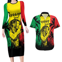 Reggae Soul B.Marley Personalized Couples Matching Long Sleeve Bodycon Dress and Hawaiian Shirt Tropical Grunge