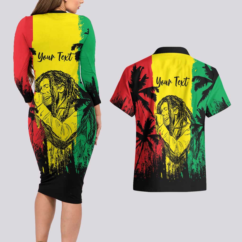 Reggae Soul B.Marley Personalized Couples Matching Long Sleeve Bodycon Dress and Hawaiian Shirt Tropical Grunge