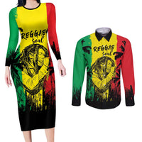 Reggae Soul B.Marley Personalized Couples Matching Long Sleeve Bodycon Dress and Long Sleeve Button Shirt Tropical Grunge