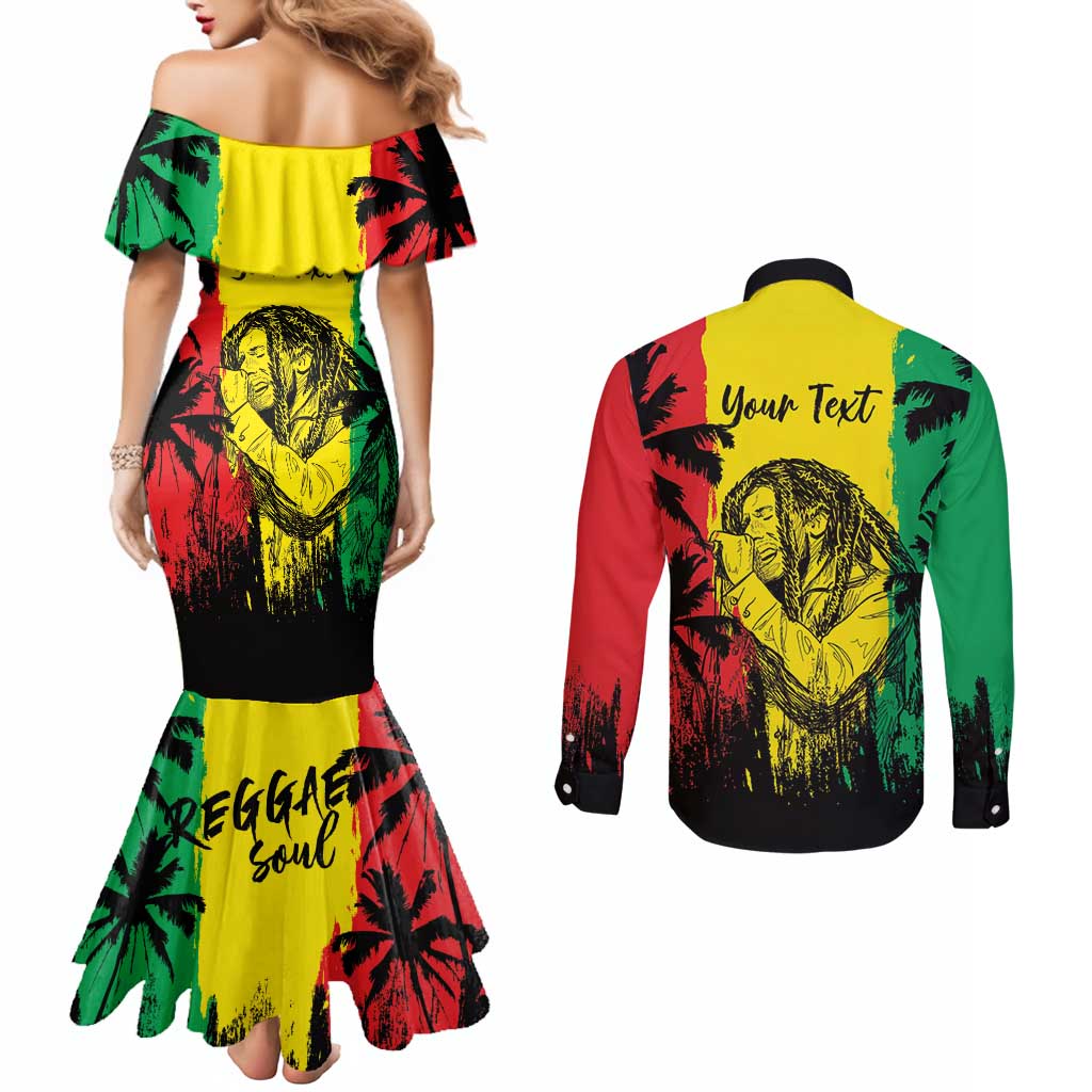 Reggae Soul B.Marley Personalized Couples Matching Mermaid Dress and Long Sleeve Button Shirt Tropical Grunge