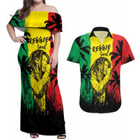 Reggae Soul B.Marley Personalized Couples Matching Off Shoulder Maxi Dress and Hawaiian Shirt Tropical Grunge