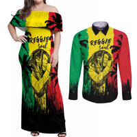 Reggae Soul B.Marley Personalized Couples Matching Off Shoulder Maxi Dress and Long Sleeve Button Shirt Tropical Grunge
