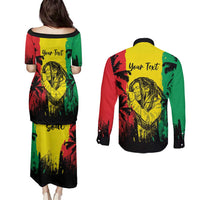 Reggae Soul B.Marley Personalized Couples Matching Puletasi and Long Sleeve Button Shirt Tropical Grunge