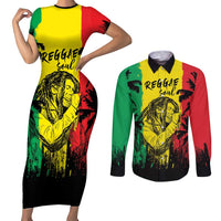 Reggae Soul B.Marley Personalized Couples Matching Short Sleeve Bodycon Dress and Long Sleeve Button Shirt Tropical Grunge