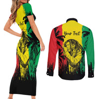 Reggae Soul B.Marley Personalized Couples Matching Short Sleeve Bodycon Dress and Long Sleeve Button Shirt Tropical Grunge