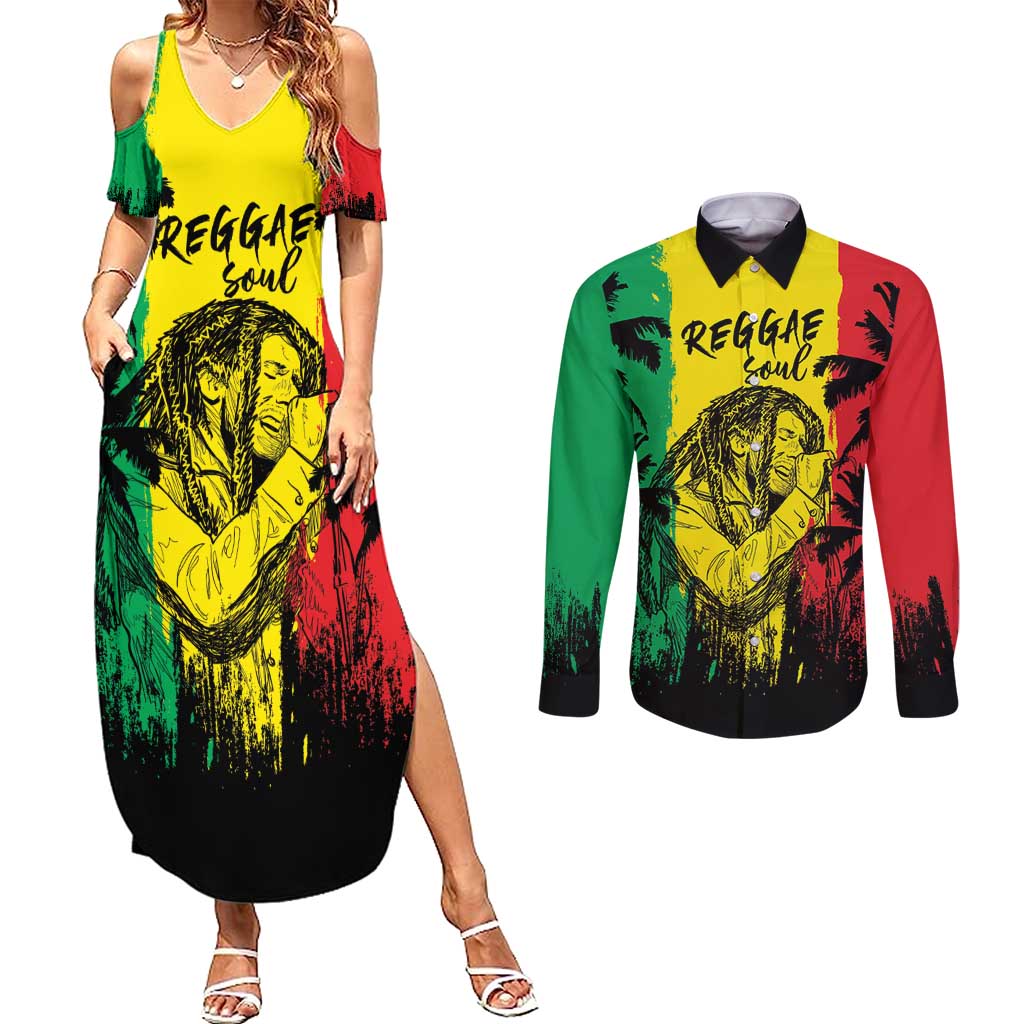 Reggae Soul B.Marley Personalized Couples Matching Summer Maxi Dress and Long Sleeve Button Shirt Tropical Grunge