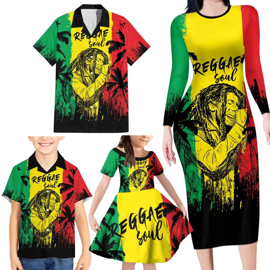 Reggae Soul B.Marley Personalized Family Matching Long Sleeve Bodycon Dress and Hawaiian Shirt Tropical Grunge