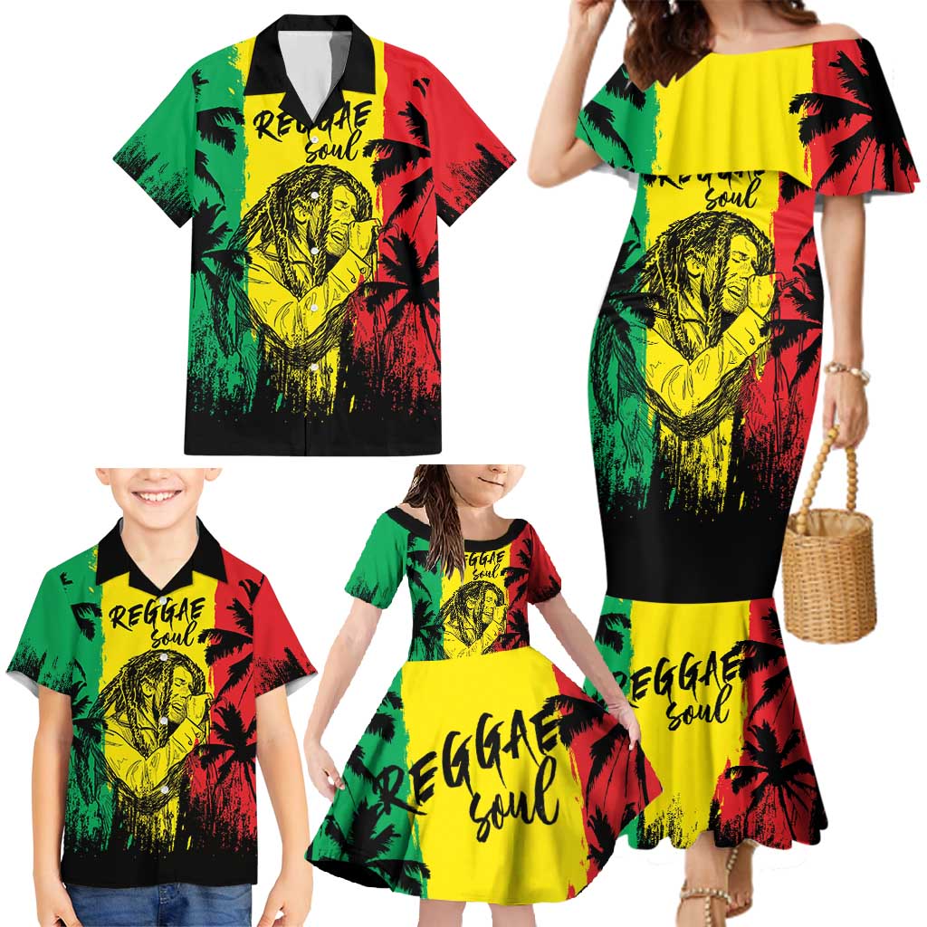 Reggae Soul B.Marley Personalized Family Matching Mermaid Dress and Hawaiian Shirt Tropical Grunge