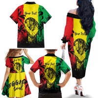 Reggae Soul B.Marley Personalized Family Matching Off The Shoulder Long Sleeve Dress and Hawaiian Shirt Tropical Grunge