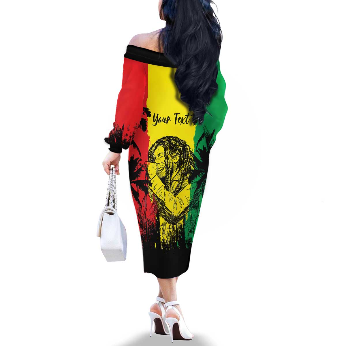 Reggae Soul B.Marley Personalized Family Matching Off The Shoulder Long Sleeve Dress and Hawaiian Shirt Tropical Grunge