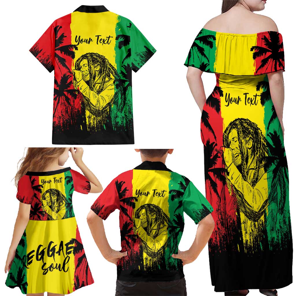 Reggae Soul B.Marley Personalized Family Matching Off Shoulder Maxi Dress and Hawaiian Shirt Tropical Grunge