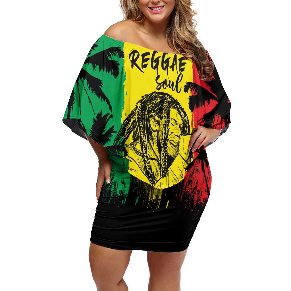 Reggae Soul B.Marley Personalized Family Matching Off Shoulder Short Dress and Hawaiian Shirt Tropical Grunge