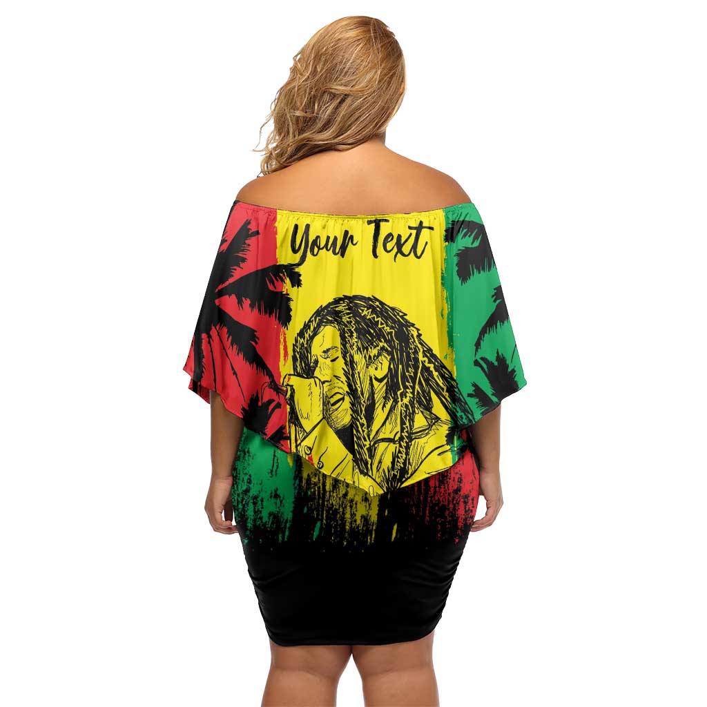 Reggae Soul B.Marley Personalized Family Matching Off Shoulder Short Dress and Hawaiian Shirt Tropical Grunge