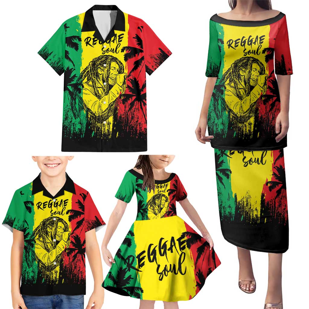 Reggae Soul B.Marley Personalized Family Matching Puletasi and Hawaiian Shirt Tropical Grunge