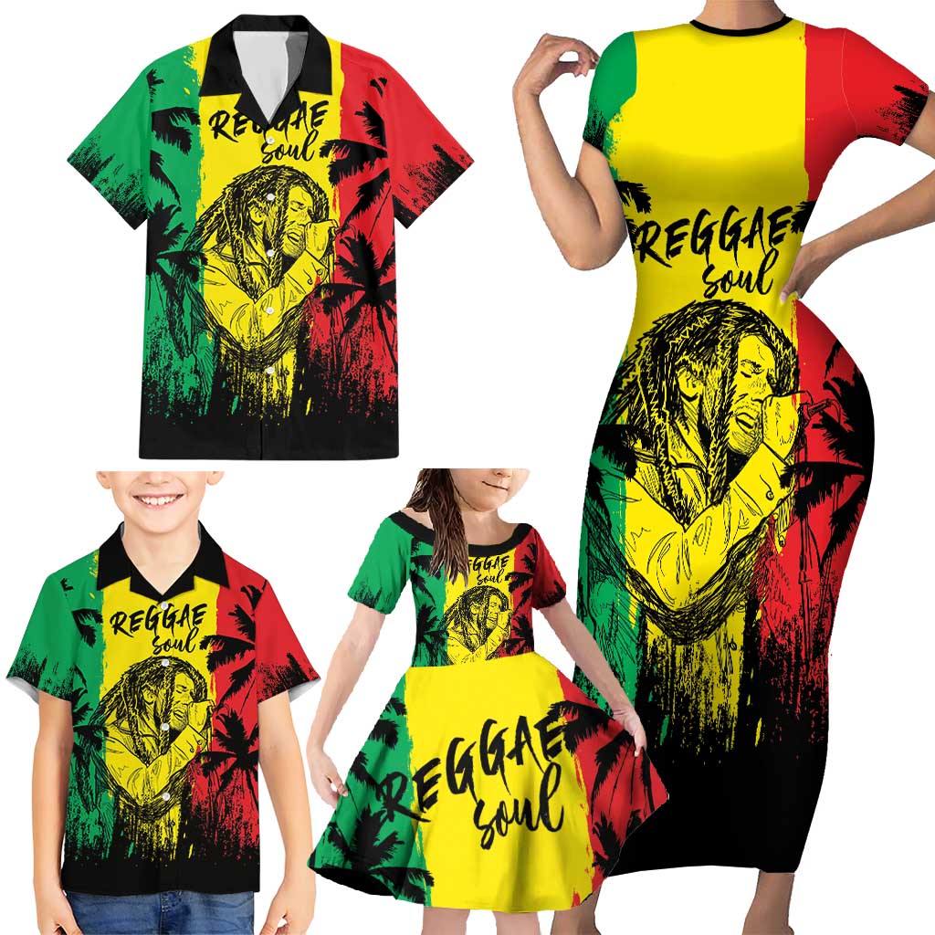 Reggae Soul B.Marley Personalized Family Matching Short Sleeve Bodycon Dress and Hawaiian Shirt Tropical Grunge