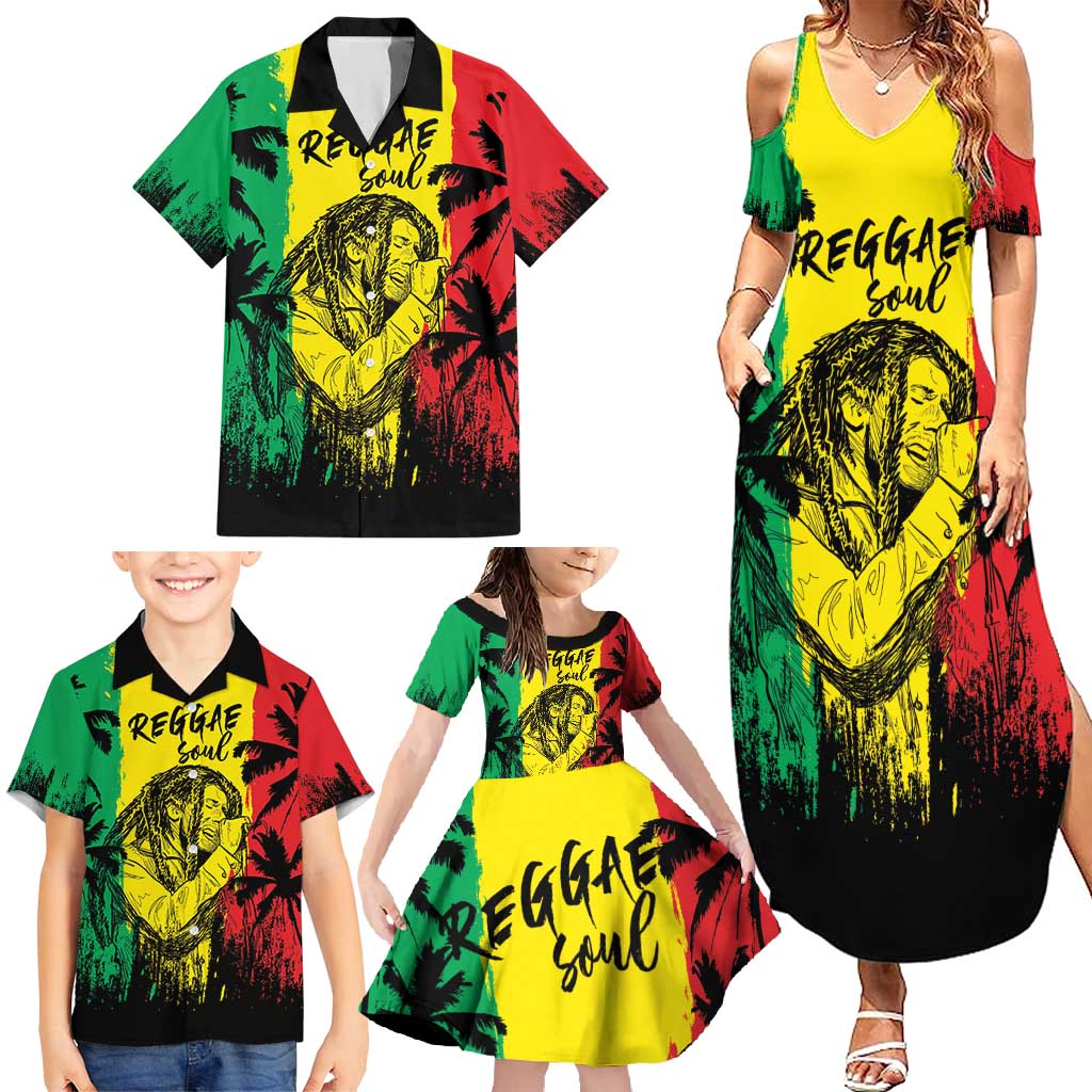 Reggae Soul B.Marley Personalized Family Matching Summer Maxi Dress and Hawaiian Shirt Tropical Grunge