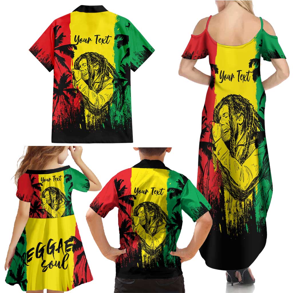 Reggae Soul B.Marley Personalized Family Matching Summer Maxi Dress and Hawaiian Shirt Tropical Grunge