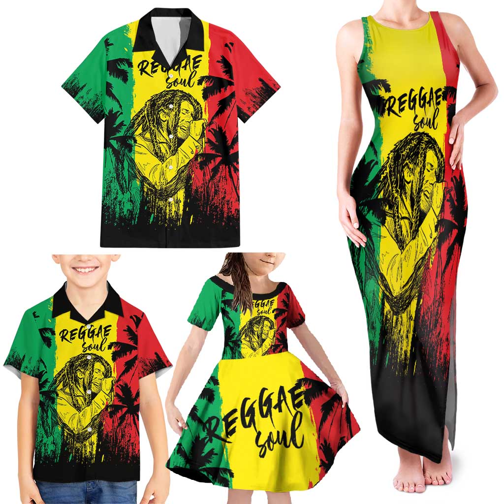 Reggae Soul B.Marley Personalized Family Matching Tank Maxi Dress and Hawaiian Shirt Tropical Grunge