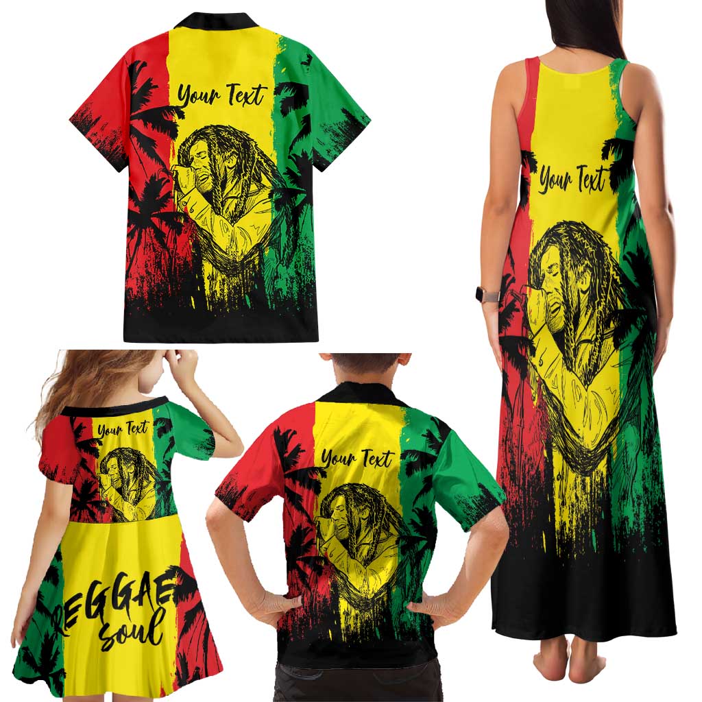 Reggae Soul B.Marley Personalized Family Matching Tank Maxi Dress and Hawaiian Shirt Tropical Grunge