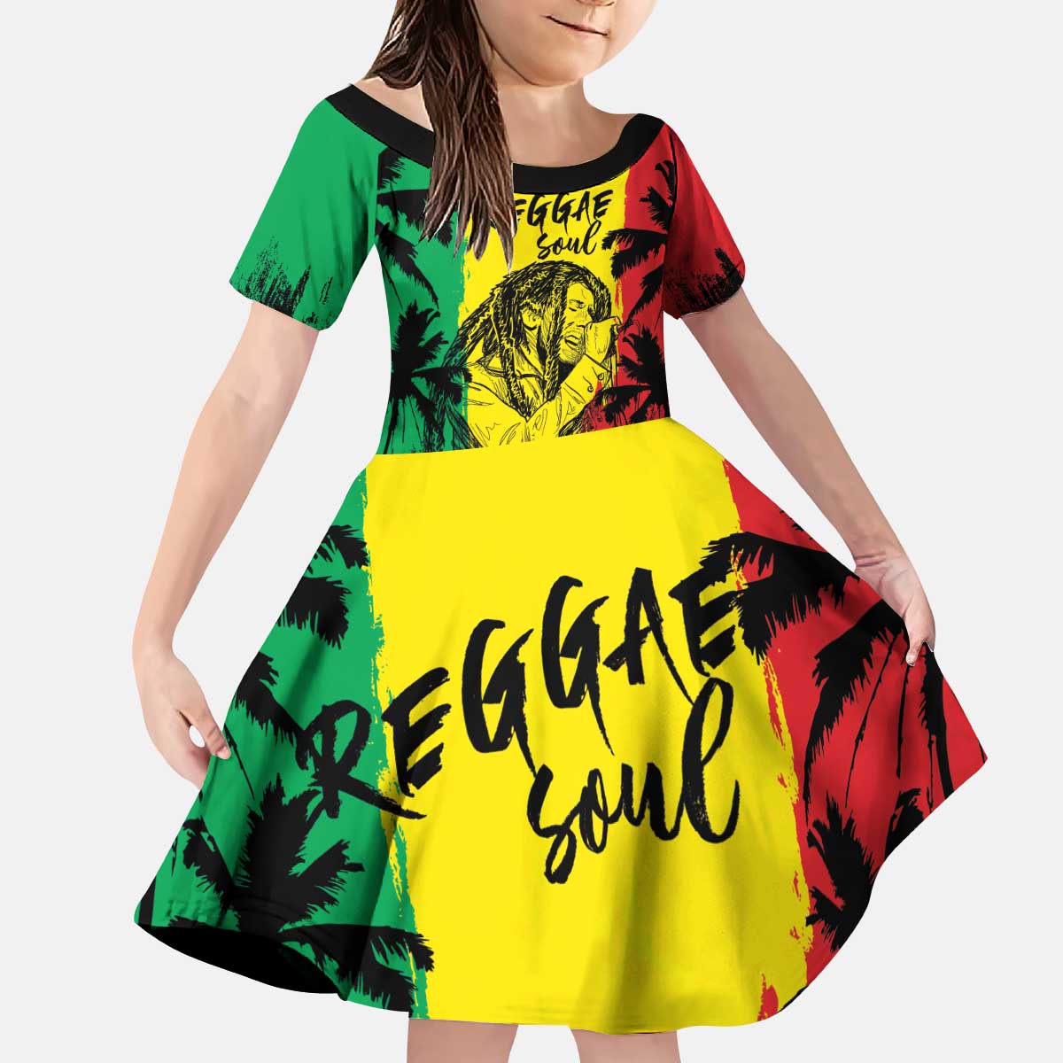 Reggae Soul B.Marley Personalized Kid Short Sleeve Dress Tropical Grunge