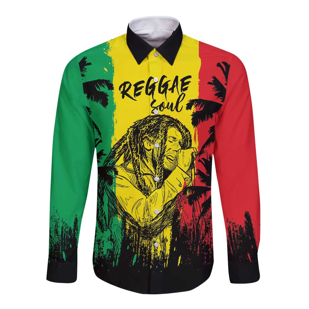 Reggae Soul B.Marley Personalized Long Sleeve Button Shirt Tropical Grunge